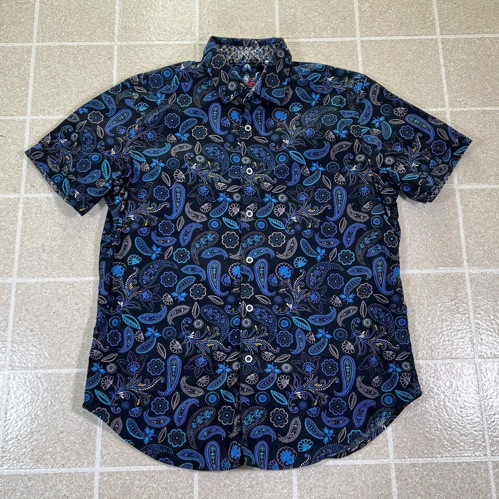 Robert Graham Mens Classic Fit Stretch Shirt Tag Size M Short Sleeve Flip Cuffs